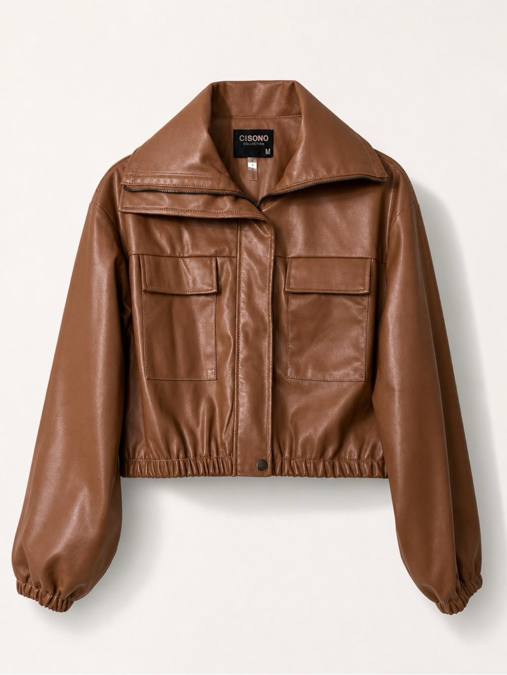Ci Sono Cropped Chestnut Faux Leather Jacket - Picture 2 of 6